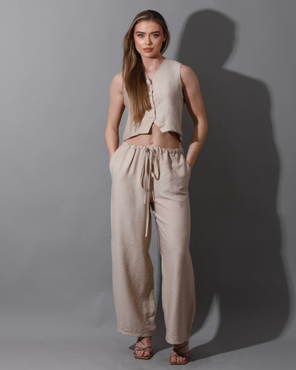 Cropped Vest Set - Beige