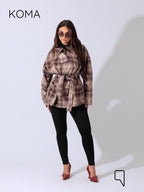 Elizabeth Funnel Neck Trench Coat - Checks Brown