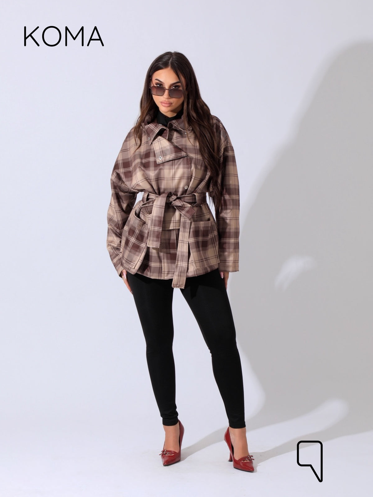 Elizabeth Funnel Neck Trench Coat - Checks Brown