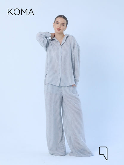 Matilda Long Sleeves Shirt & Wide Leg trousers - Striped Black