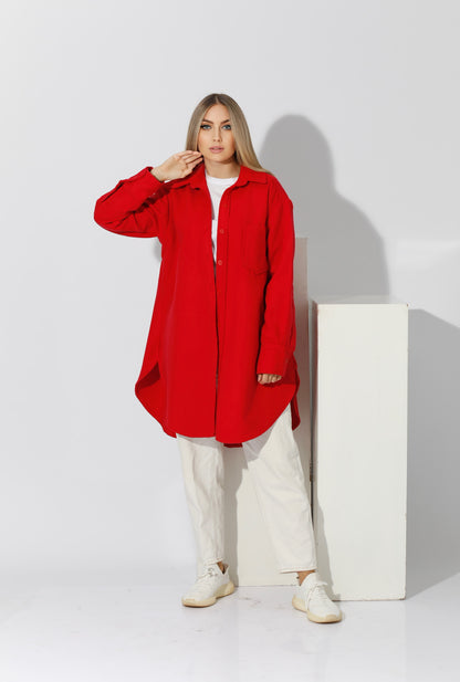 Woolen Oversized Shirt - Red