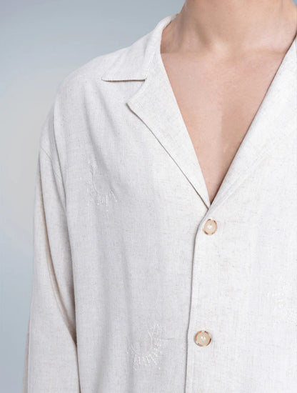 Ella Stitch Linen Shirt In Sand - Beige
