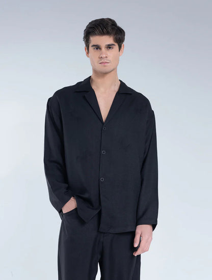 Ella Stitch Linen Shirt In Sand - Black