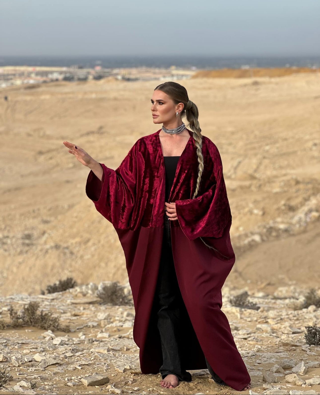 Velvet/ Rosalin Long Kaftan - Maroon