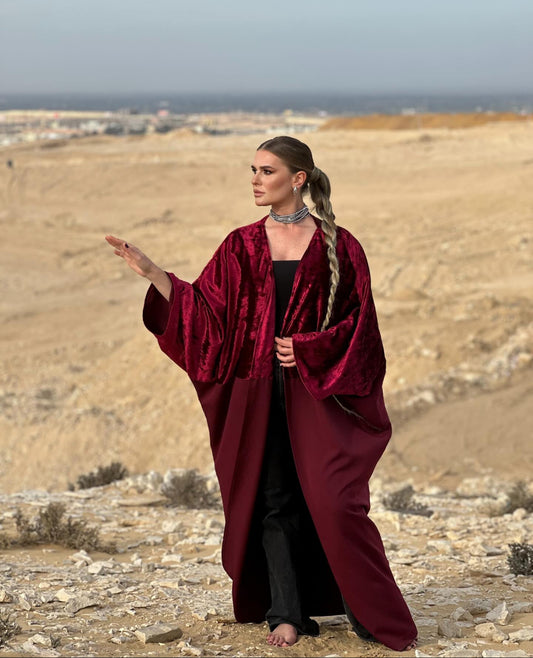 Velvet/ Rosalin Long Kaftan - Maroon
