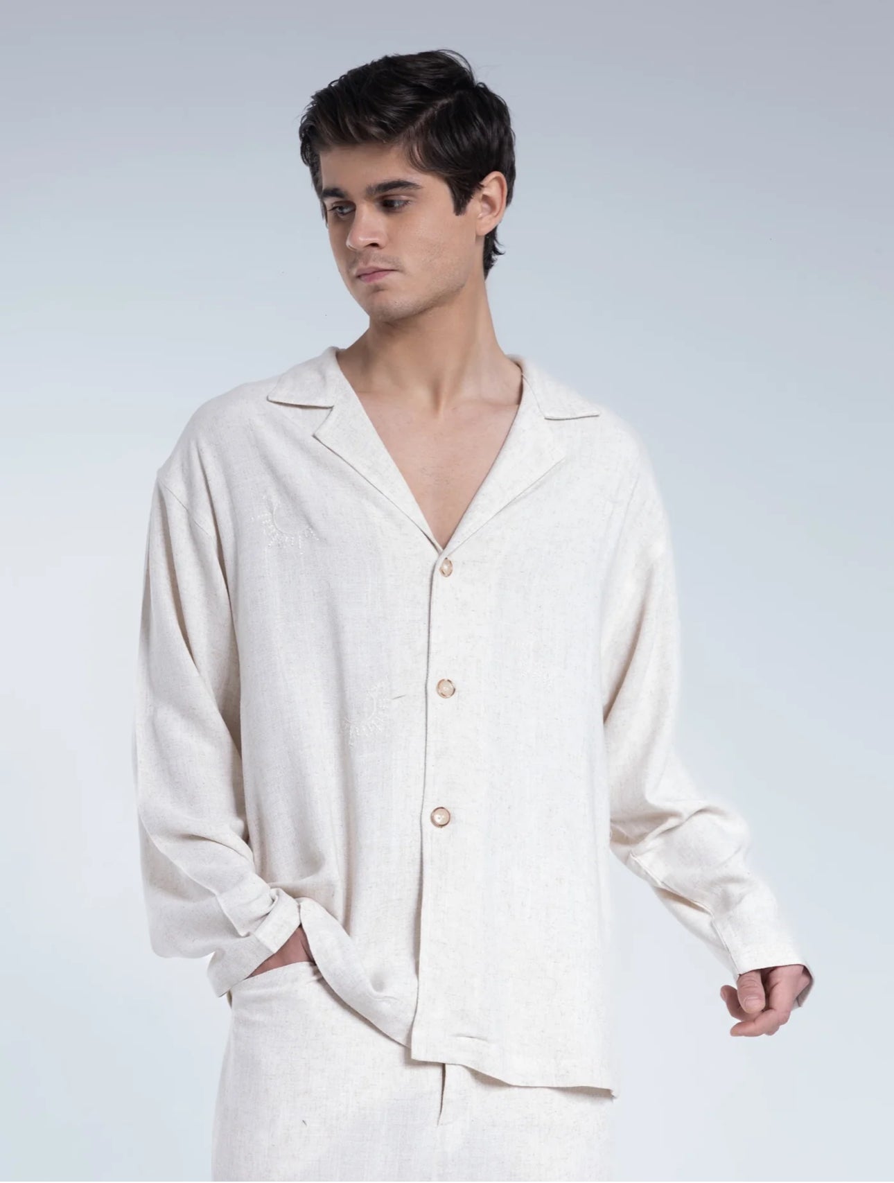 Ella Stitch Linen Shirt In Sand - Beige