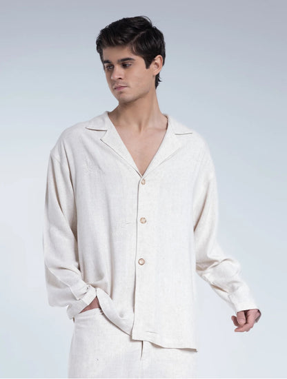 Ella Stitch Linen Shirt In Sand - Beige
