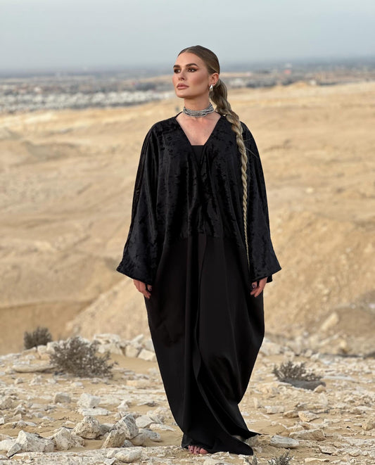 Velvet/ Rosalin Long Kaftan - Black