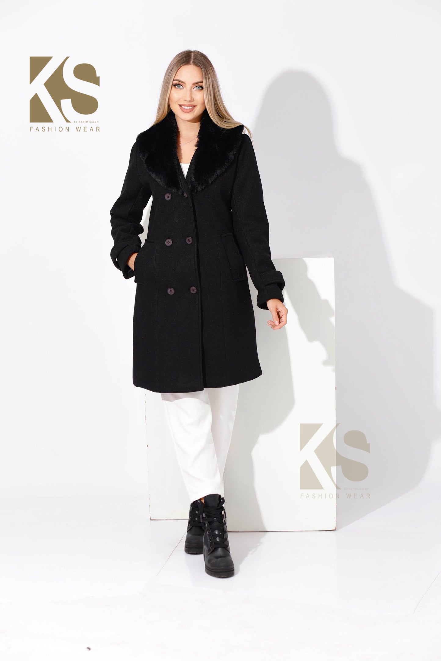 Furs Double Breasted Coat - Black