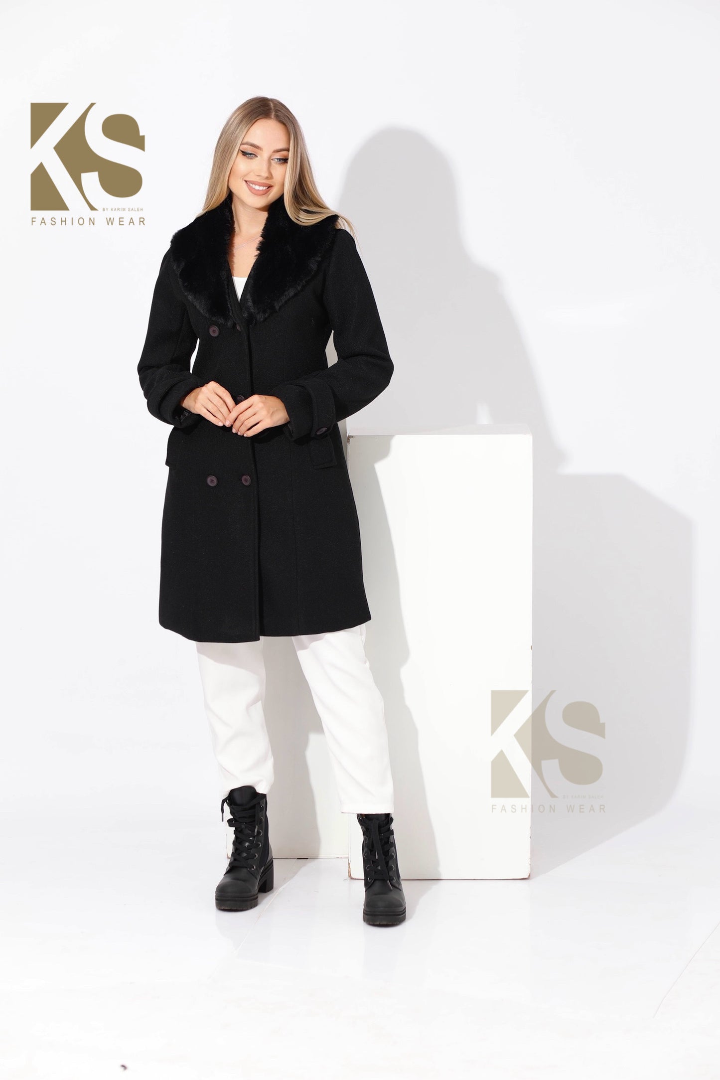 Furs Double Breasted Coat - Black