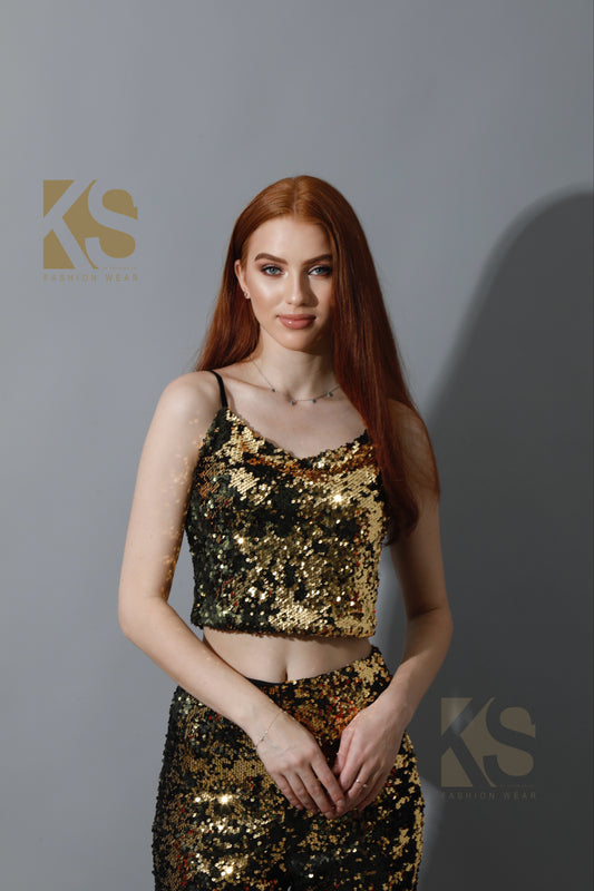 Co-Ord Sequins Top - Gold