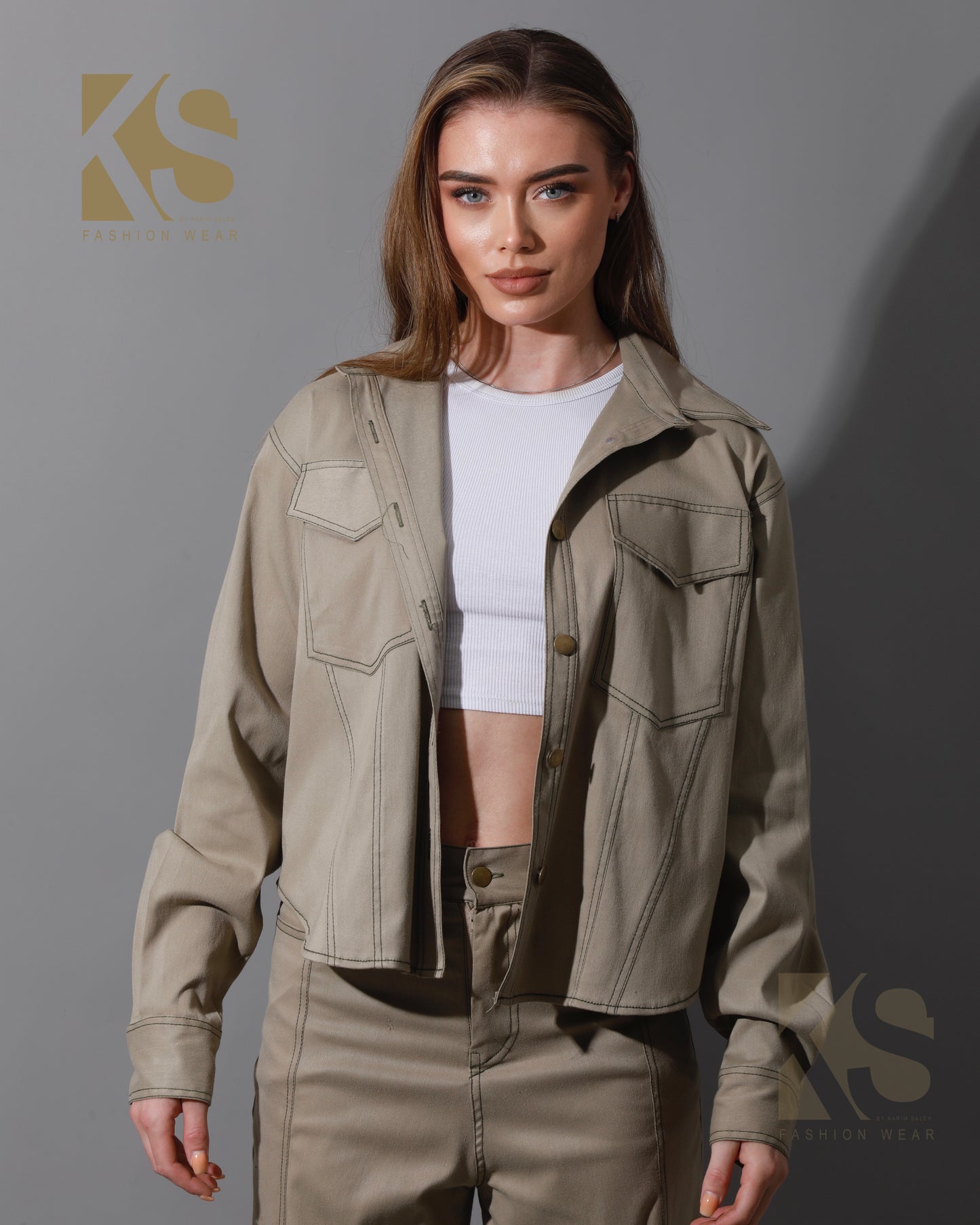 Co-Ord Gabardine Cutout Shirt - Beige