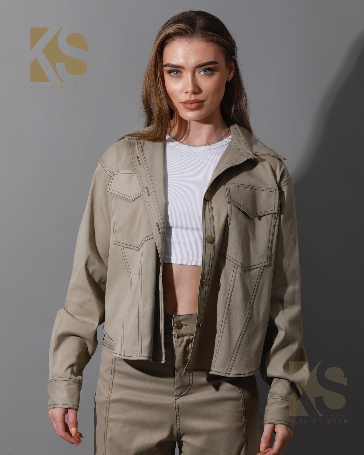 Co-Ord Gabardine Cutout Shirt - Beige