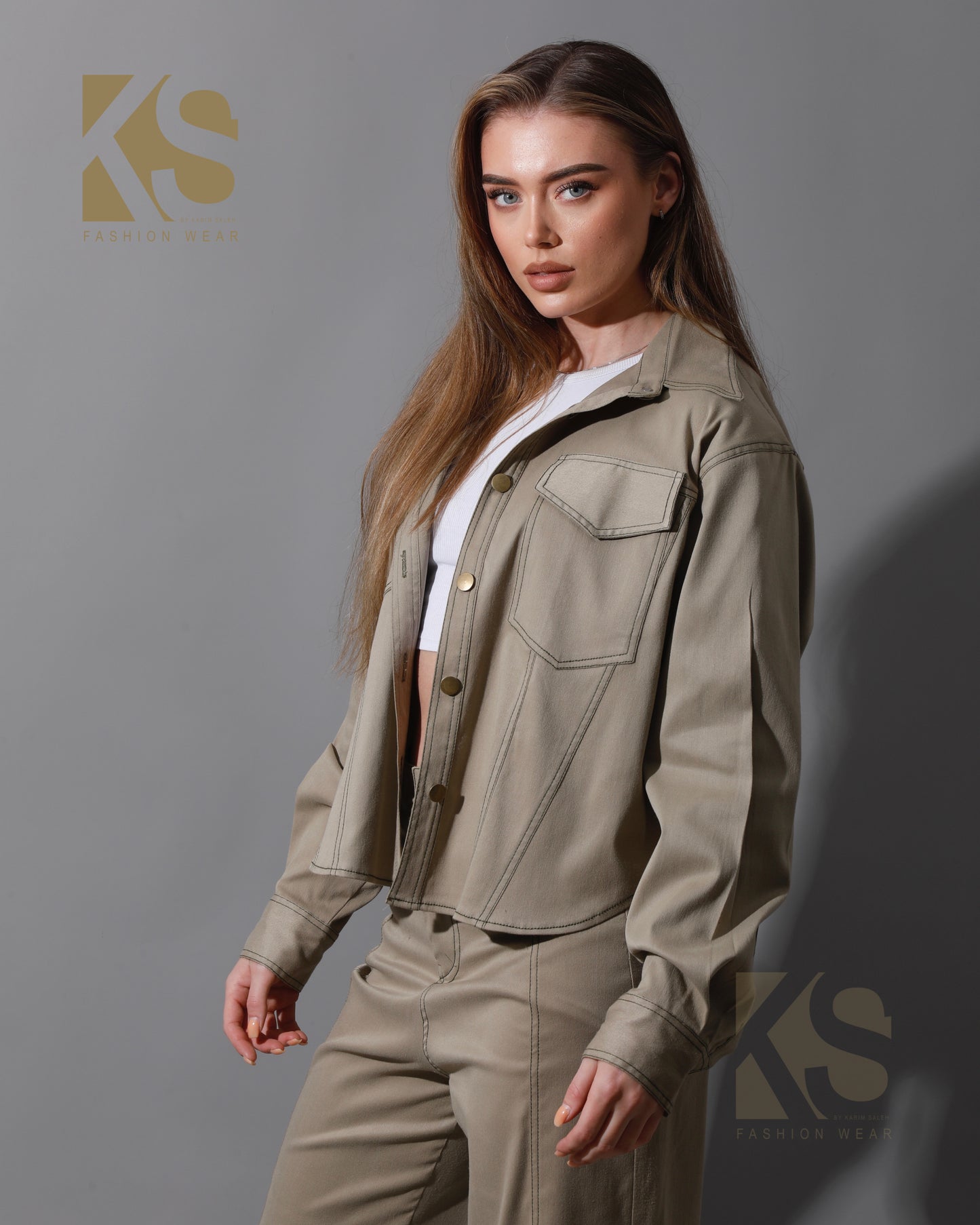 Co-Ord Gabardine Cutout Shirt - Beige