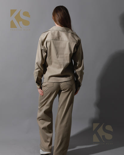 Co-Ord Gabardine Cutout Pants - Beige
