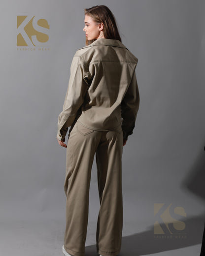Co-Ord Gabardine Cutout Pants - Beige