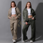 Co-Ord Gabardine Cutout Shirt & Cutout Pants - Olive