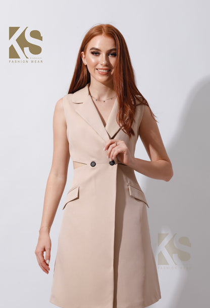 Maxine Double Breasted Dress Blazer - Beige