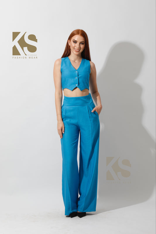Co-Ord Vest Set - Aqua Blue
