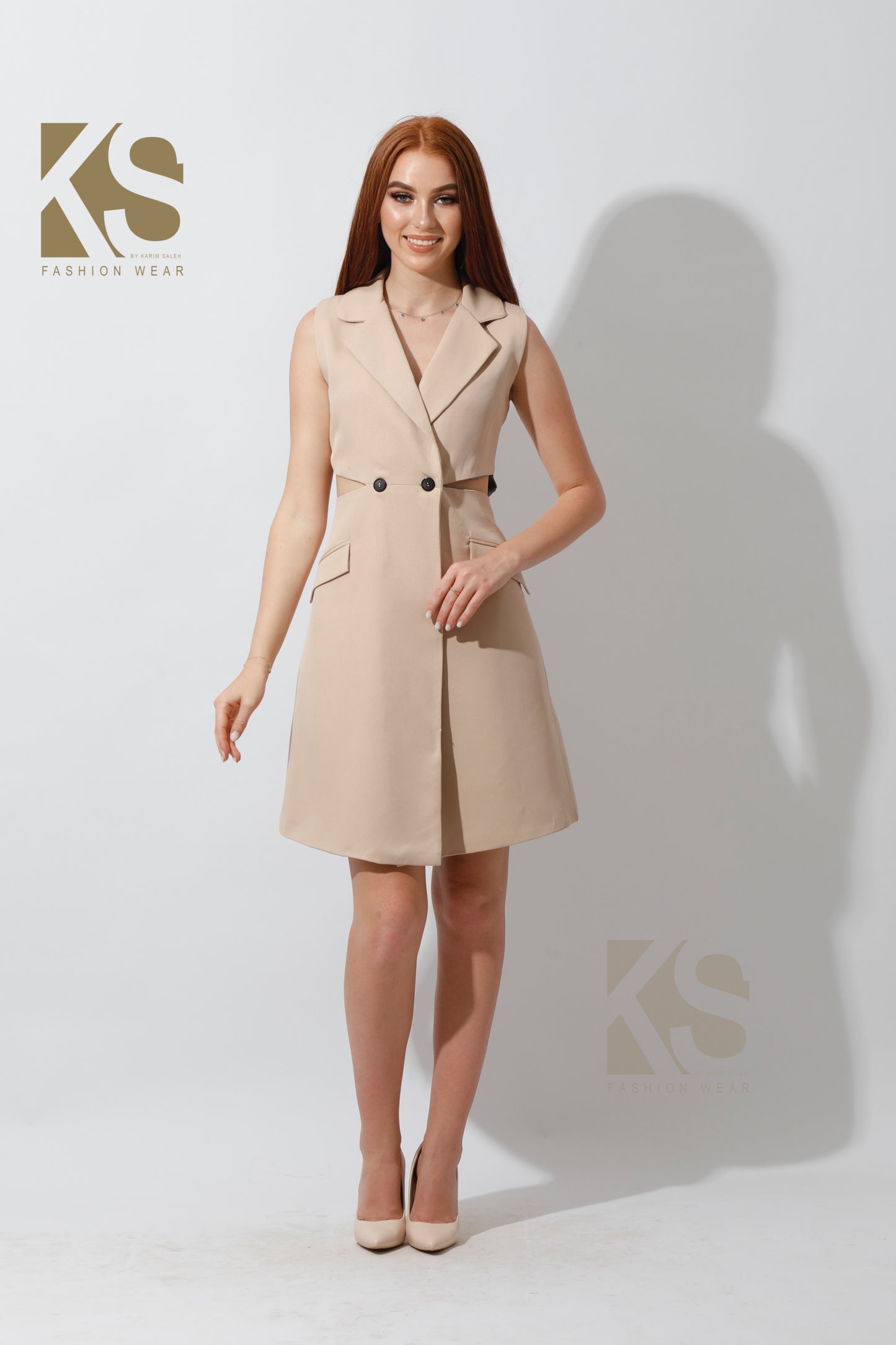 Double Breasted Dress Blazer - Beige