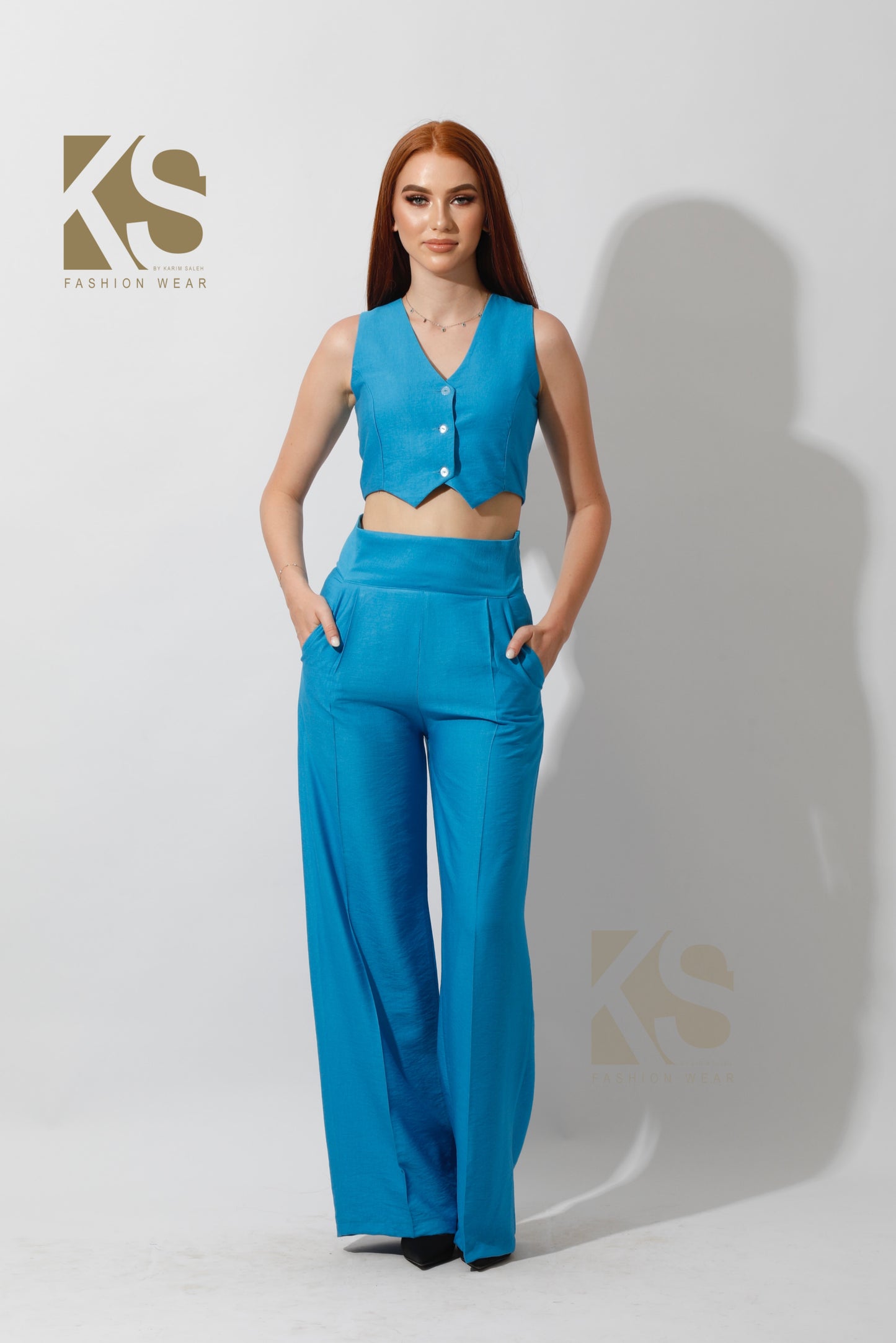 Co-Ord Vest Set - Aqua Blue