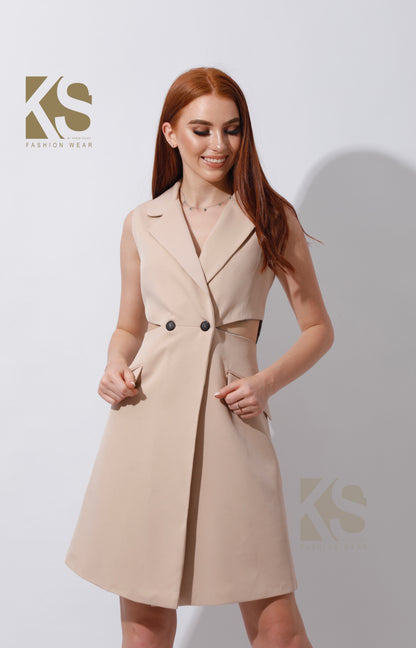 Maxine Double Breasted Dress Blazer - Beige