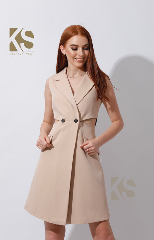 Maxine Double Breasted Dress Blazer - Beige
