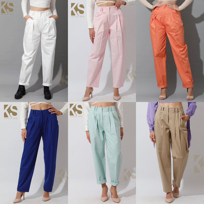 High Rise Paper-Bag Pants - Beige