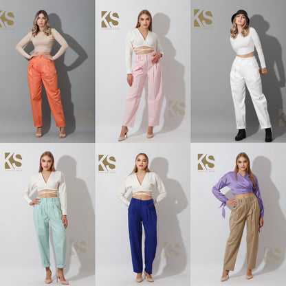 High Rise Paper-Bag Pants - Beige