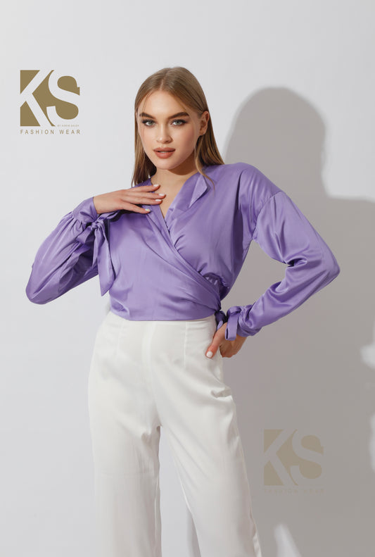 Wrap Tie Blouse - Lavender