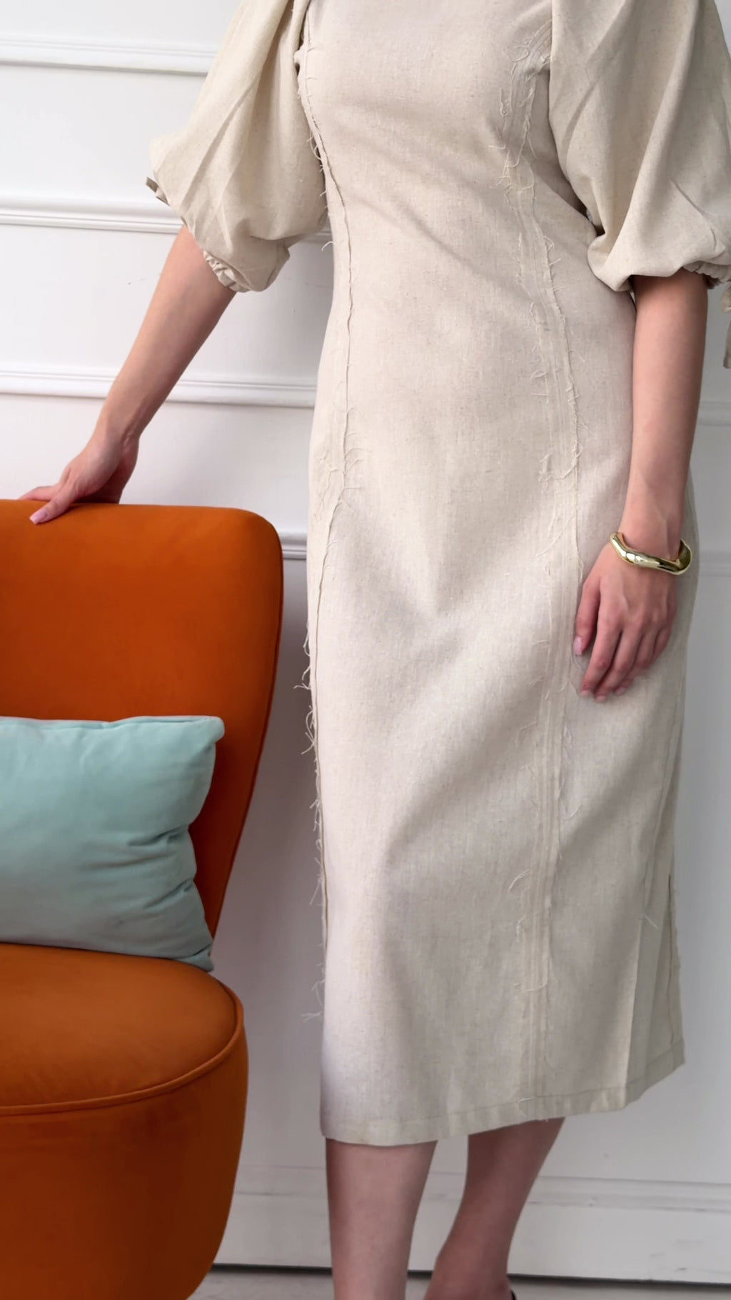 Eve Puff Sleeve Dress - Beige