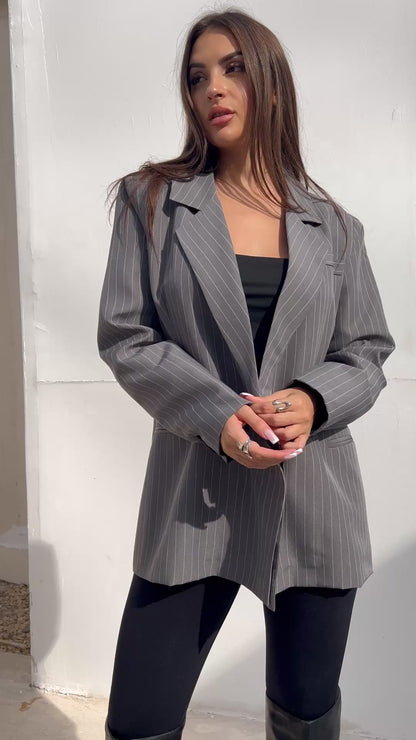 Striped Oversized Blazer - Maroon