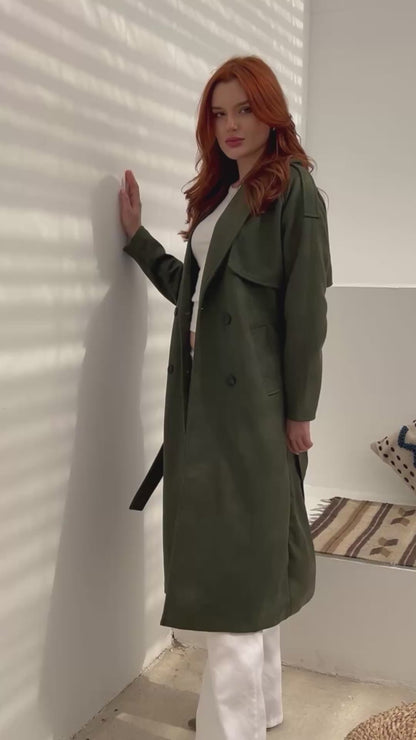 Lydia Double Breasted Trench Coat - Black