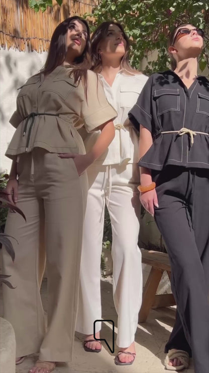 Leilani Stitched Shirt & Straight Trousers
Set - White