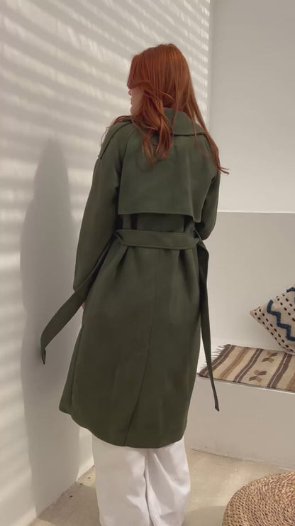 Lydia Double Breasted Trench Coat - Olive