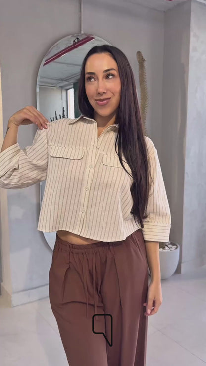 Paloma Striped Blend Shirt - Beige
