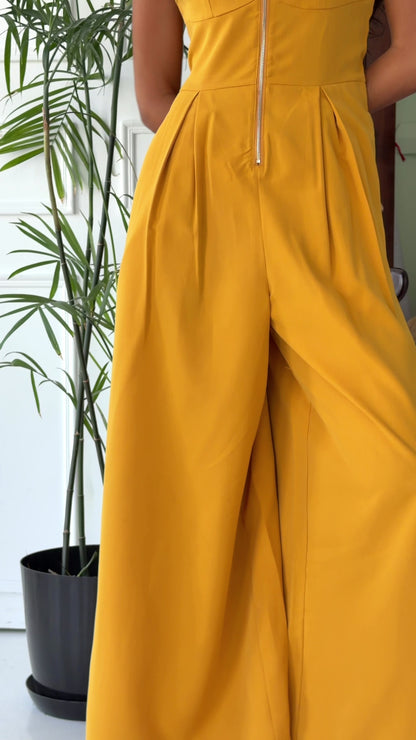 Olivia Sleeveless Wide Leg Jumpsuit - Mustard