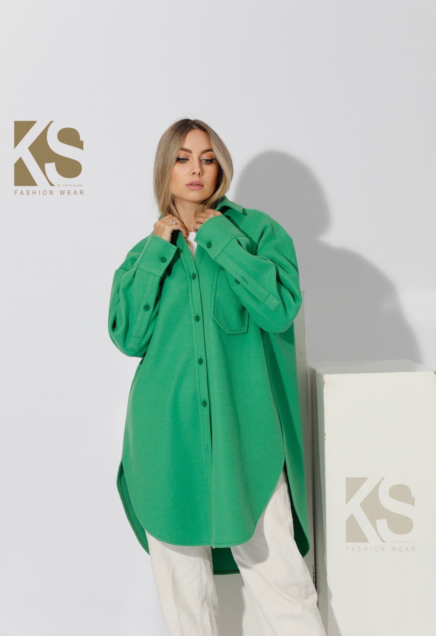 Woolen Oversized Shirt - Green