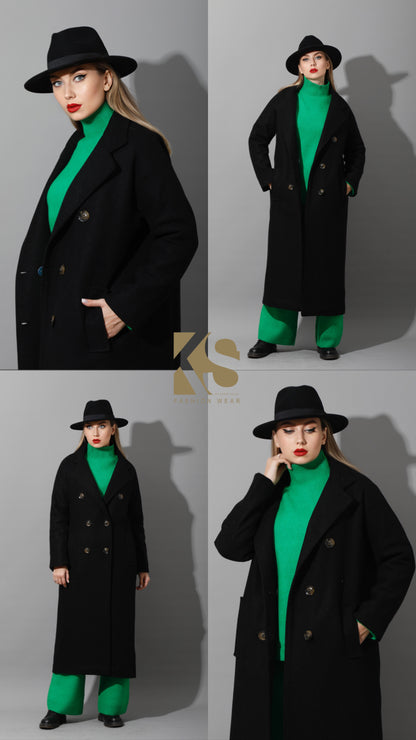 Darcy Long Double Breasted Coat - Black
