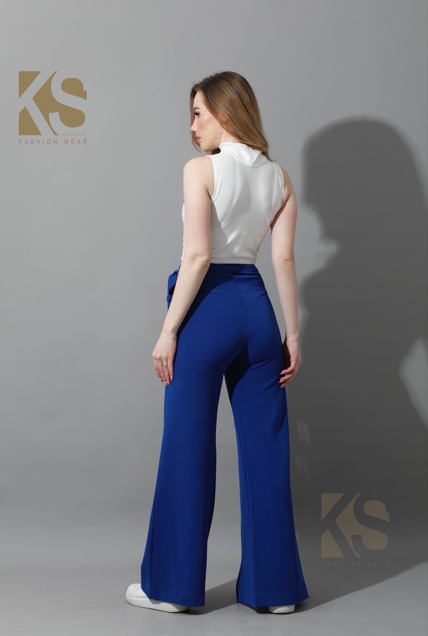 Wrap Pants With Front Slit - Electric Blue