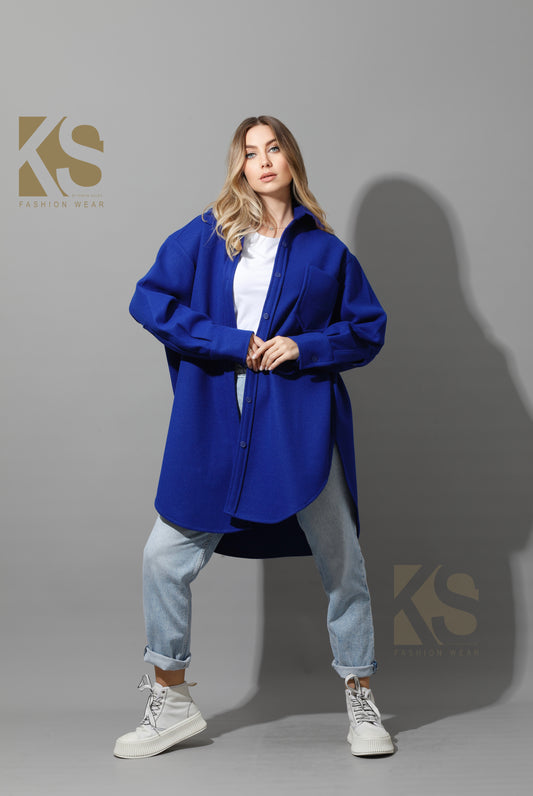 Woolen Oversized Shirt - Electric Blue