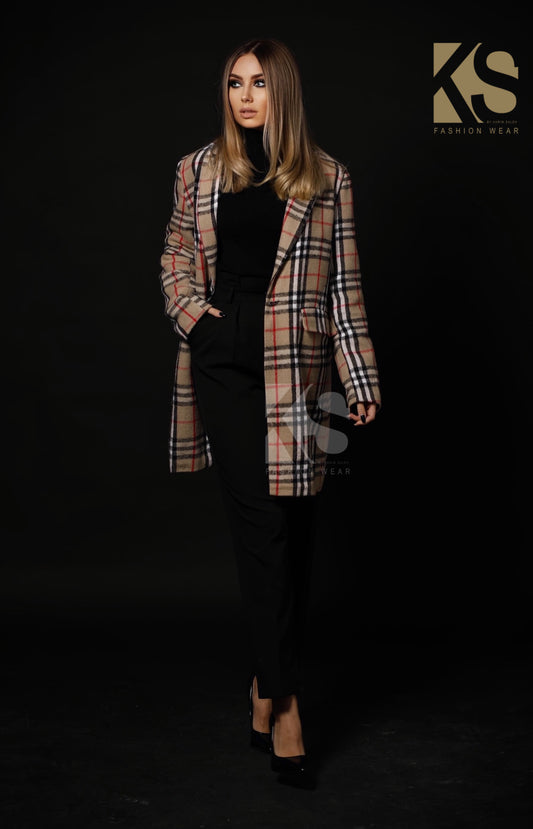 Short Checks Coat - Beige