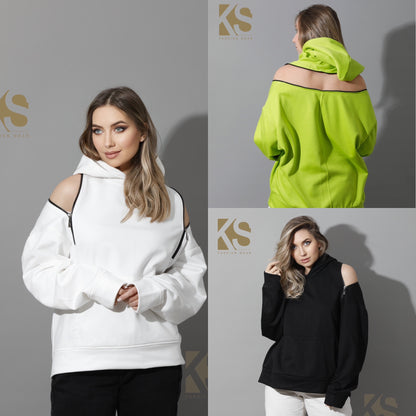 Zipped Oversized Hoodie - Lime Green