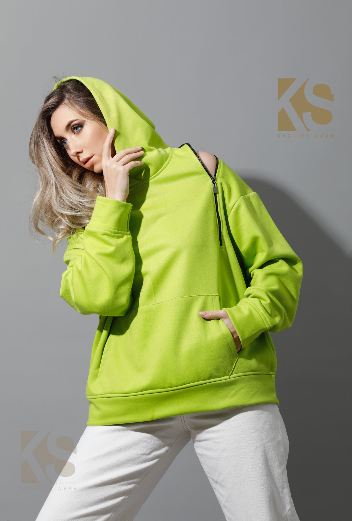 Zipped Oversized Hoodie - Lime Green
