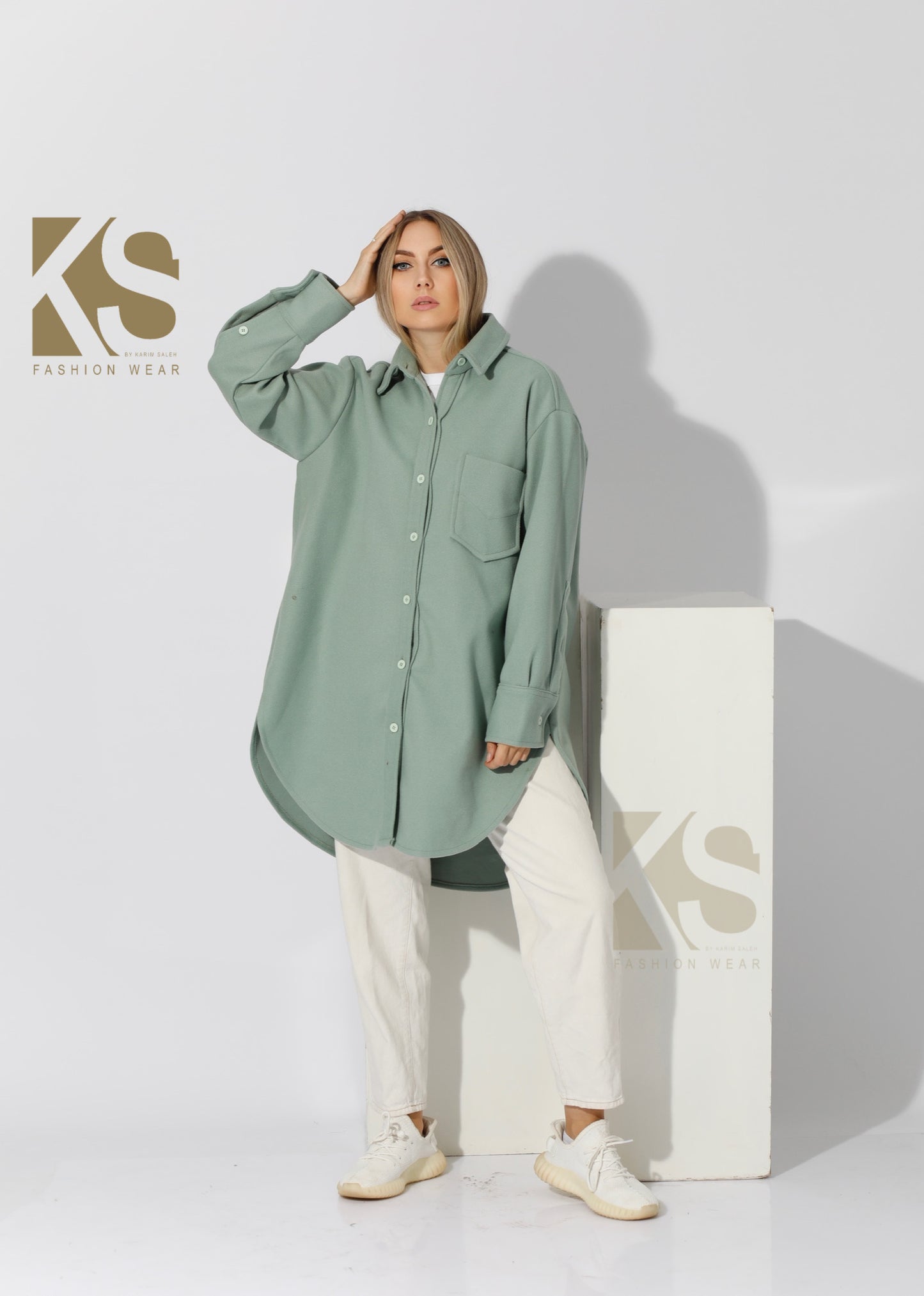 Woolen Oversized Shirt - Mint Green