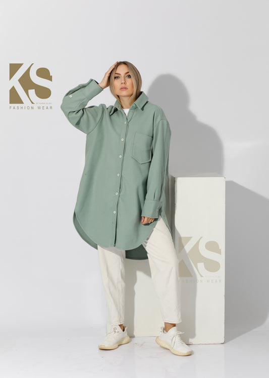 Woolen Oversized Shirt - Mint Green