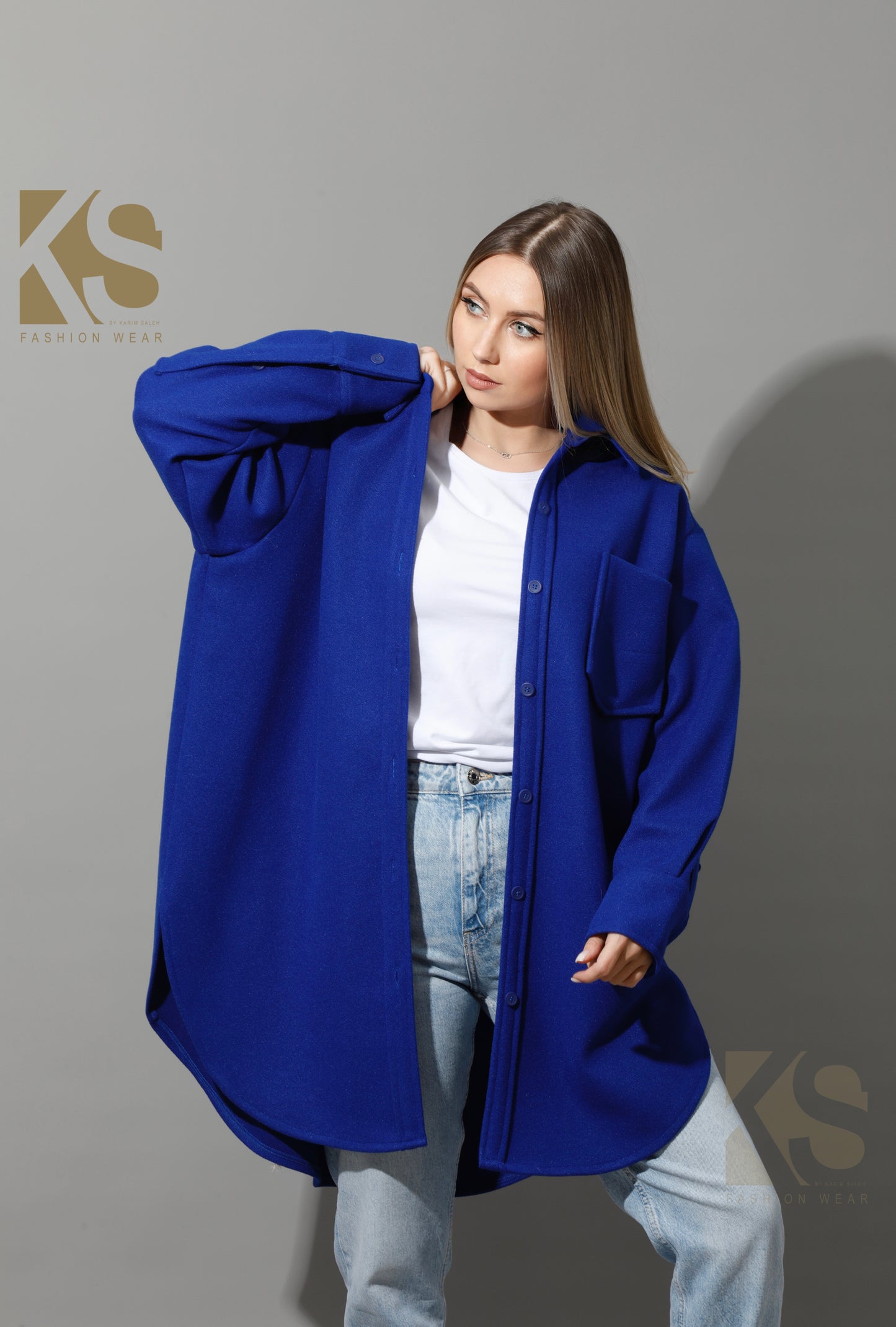 Woolen Oversized Shirt - Electric Blue