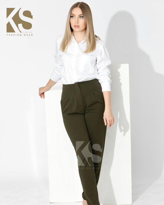 High Waist Trousers - Olive