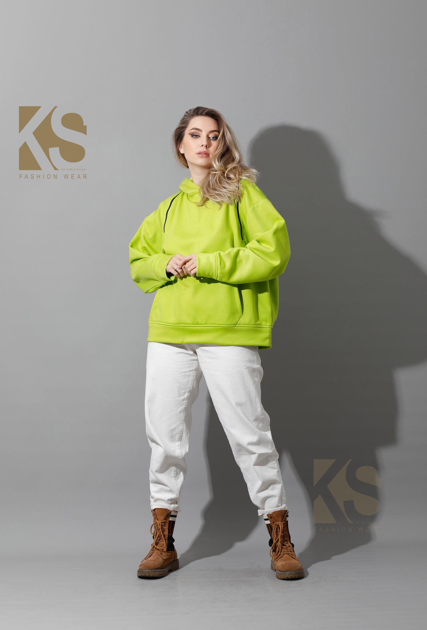 Zipped Oversized Hoodie - Lime Green