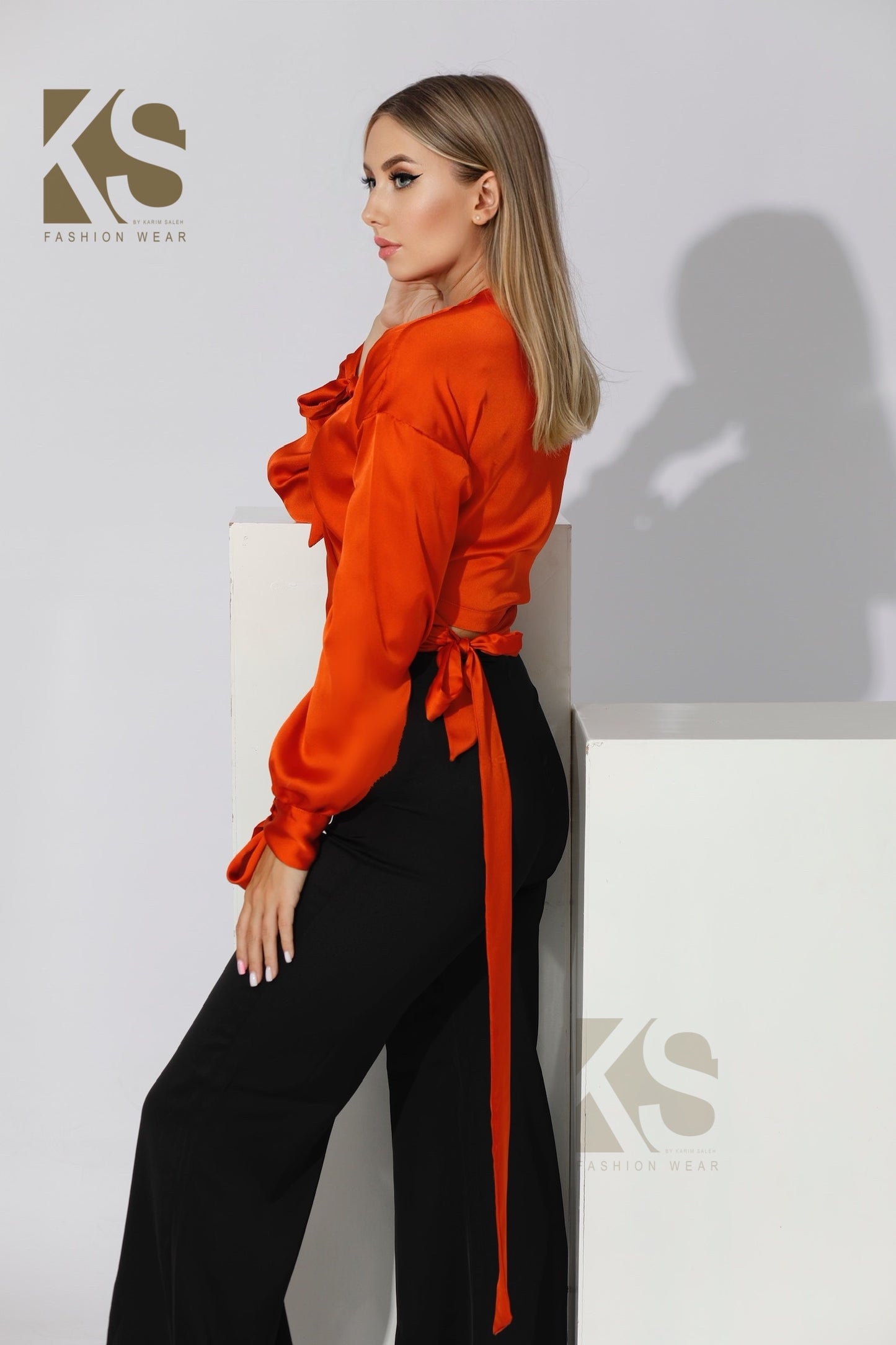 Wrap Tie Blouse - Orange